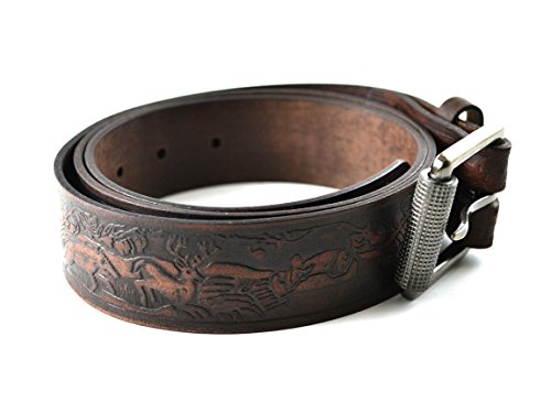 Men's Genuine Leather Belt Harness Strength Engraved Deer Design4
