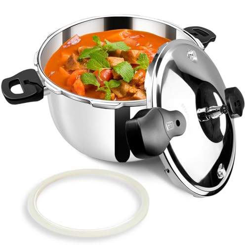 Stainless Steel Pressure Cooker, Peterboo 12 Quart Induction Compatible Thickened Pressure Cooker with Spring Valve Safeguard Devices, Compatible with Gas & Induction Cooker 12+ qt large