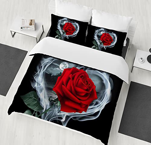 Parure de lit 3D rouge rose infroissable en microfibre douce pour lit double