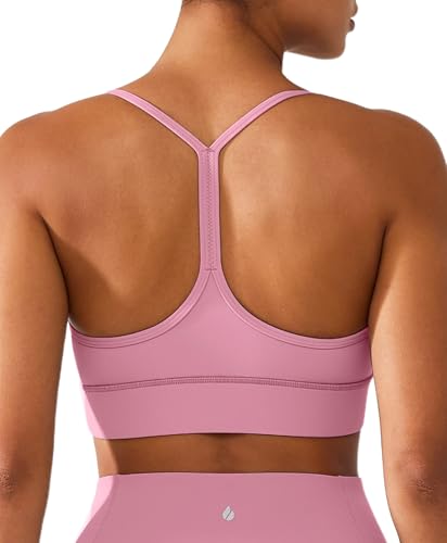 BRXL Y Back Sports Bras for Women Padded Racerback Low Impact Soft Thin Strap Workout Yoga Gym Casual Pink XS