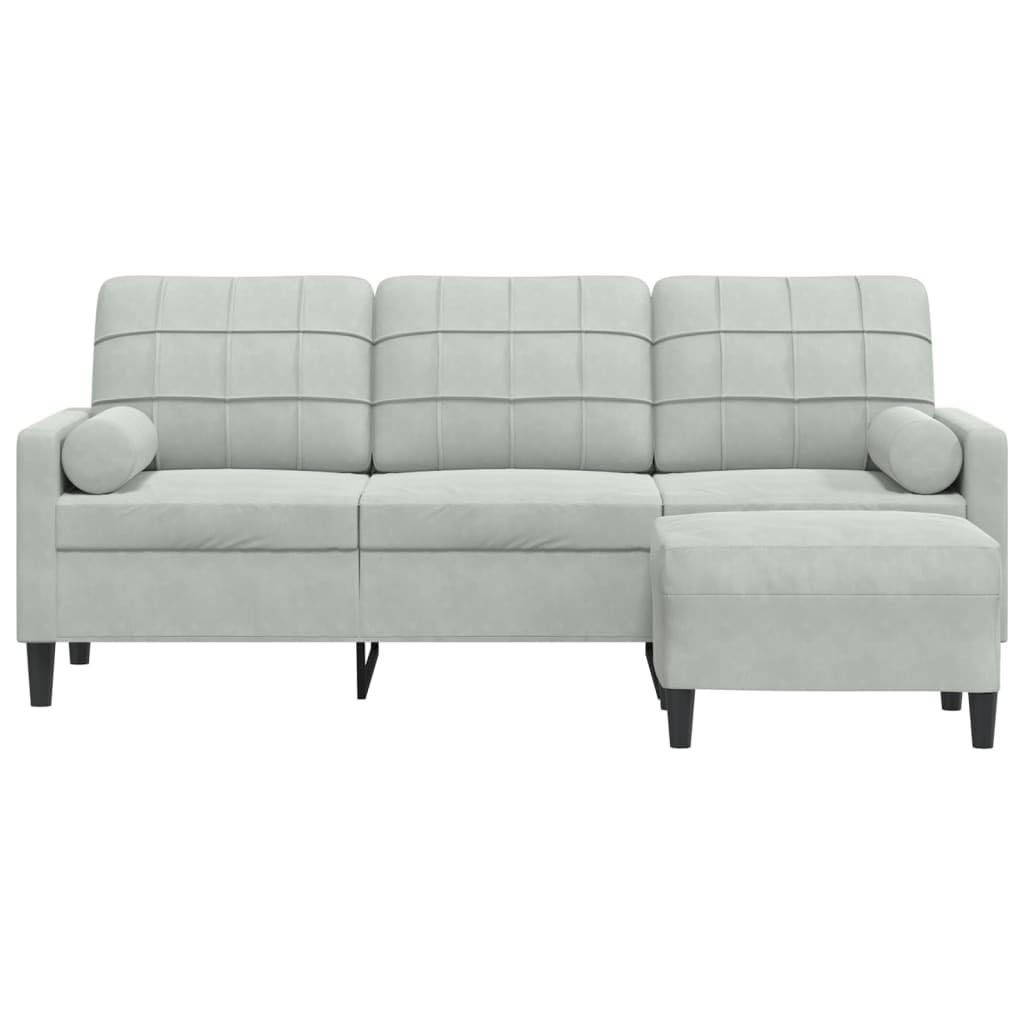 Gecheer Sofá de 3 plazas con Taburete de Terciopelo Gris Claro 180 cm,Sofa de Salón Moderno para Salón Dormitorio Oficina,Sofa Cheslong,Modulos Salon