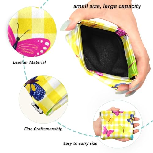 Colorful Butterflies Yellow Coin Purse Leather Pouch Change Purse, Squeeze Coin Pouch for Cards, Keys & Lipsticks, Unisex2