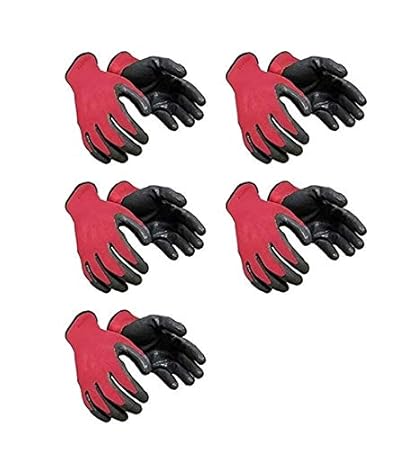 Shree Nylon Safety Hand Gloves Red & Black Colour in Standard Size (05 Pair)