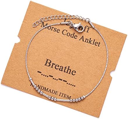 JoycuFF Inspirational Ankle Bracelets for Women Silver Anklets Morse Code Secret Message Jewelry for Friends Mom Daughter Niece Wife Coworkers Unique Minimalist Gifts Breathe