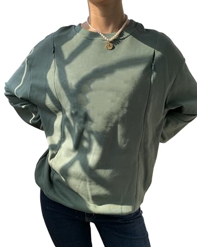Image of AEARGIV Women Causal Maternity Nursing Sweatshirt Comfort Friendly Zip Breastfeeding Pullover Tops Mama's Boobery Sweater