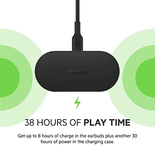 Belkin SOUNDFORM Play True Wireless Earbuds, Wireless Earphones with 3 EQ Presets, IPX5 Sweat and Water Resistant, 38 Hours Play Time for iPhone, Galaxy, Pixel and More - Black