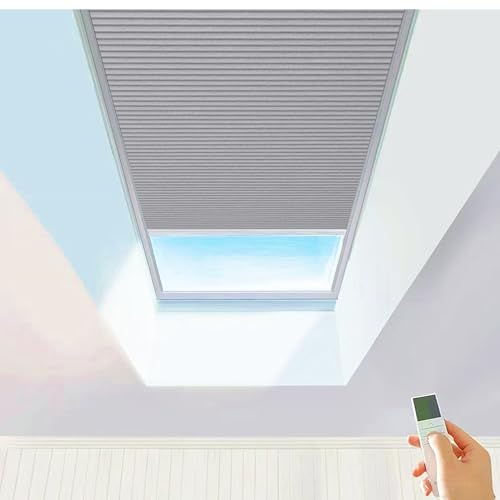 TIPIACE Hard-Wired Motorized Cellular Shades Cordless Honeycomb Blinds Full Blackout Fabric Window Shades for Skylight (Light Grey 93021E)