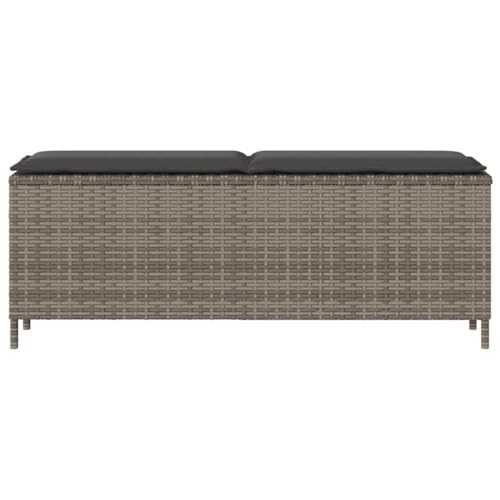 Banc de jardin avec coussin gris 110cm en rotin synthétique