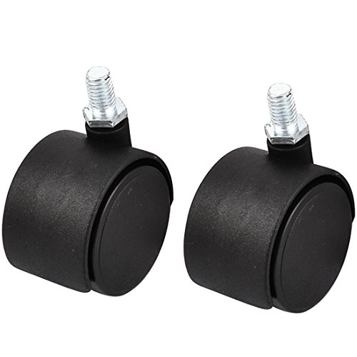 Aexit 2pcs M8 Casters Male Thread 40mm Dia Round Twin Wheel Rotary Swivel Caster Black for Luggage Case Plate Casters Trolley Carts