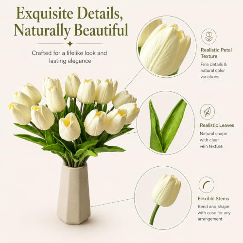Image of Mandy's 20pcs Artificial Cream Tulips