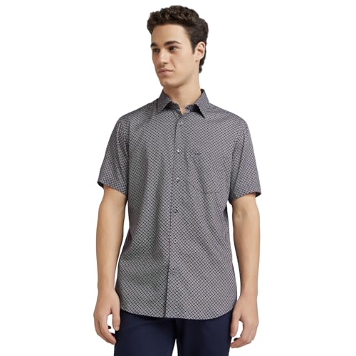 Image of Colorplus Men's Regular Fit Print Pattern Pure Cotton Plain Collar Half Sleeve Casual Shirt