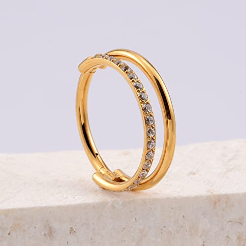 Fine4U Conch Piercing Jewelry Hoops Gold 16G 10Mm, Astm F136 Titanium Cartilage Earrings For Women & Men, Body Implant Grade Nose Rings, Hypoallergenic Hinged Clicker #TOP4