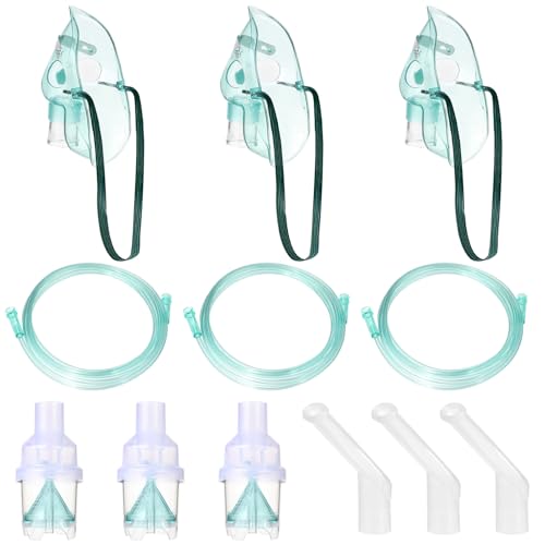 Nebulizer Replacement Kit Compressor Nebuliser Accessories 3 Full Sets Nebulizer Cup Tubing Mouthpiece and Adults Mask for Respiratory Treatment