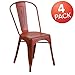 Flash Furniture Blake Commercial Grade 4 Pack Distressed Kelly Red Metal Indoor-Outdoor Stackable Chair