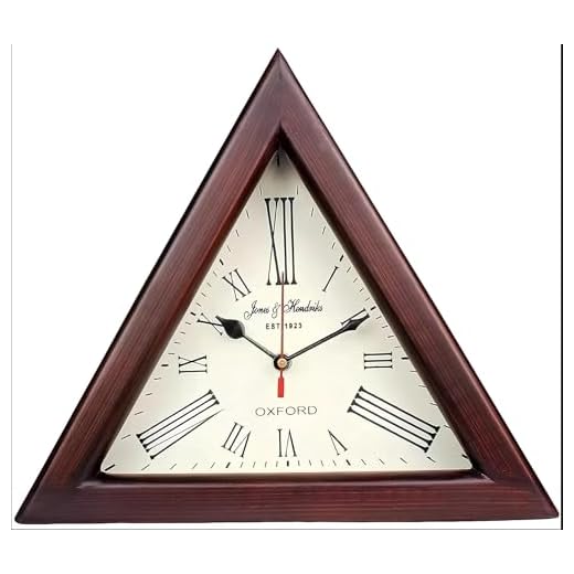 Brown Wooden Triangle Shape Wooden Wall Clock - Vintage Nautical Style Roman Number Silent Wall Clock - Mid Century Modern Battery Operated Mantel Wall Hanging Clock (12 Inch)