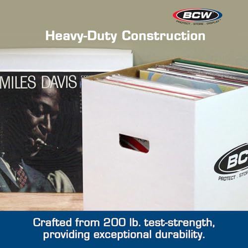 BCW Vinyl Record Storage Boxes – 10 Pack | Holds 65 LPs Each | Stackable Vinyl Record Storage Box with Reinforced Bottom & Handles | Archival Record Organizer for 12-Inch Albums, DJs & Collectors