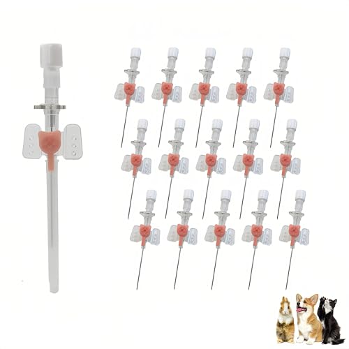 Moduzila Animal IV Catheter Needles for Veterinary, Sterile Pet Catheter Needles with Filling Valve for Dog Cat Small Animals, 10pcs 20G Pink