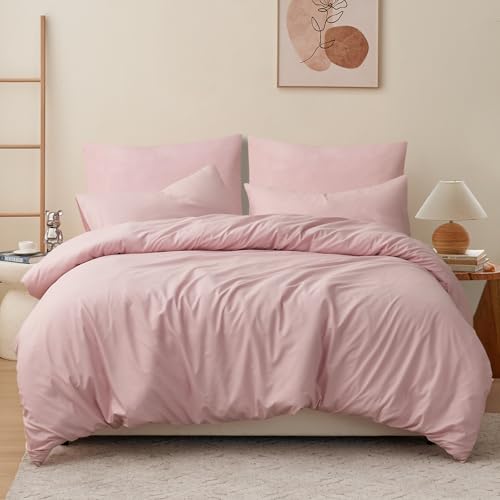 RUIKASI Housse de Couette 220x240 cm Rose avec Fermeture Éclair – Parure de Lit 2 Personne pour...