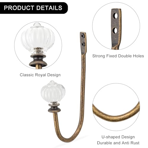 Vintage Curtain Holdbacks 2Pcs - Pumpkin Shaped, Metal Curtain Side Holders for Wall, Small Drapes Pull Backs Hook, Window Drapery Tie Backs Wall Mounted, Curtain Hardware Accessories - Thumbnail 3