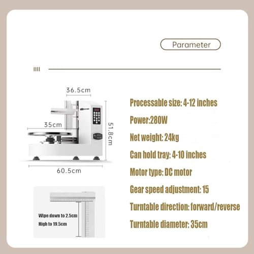 Spandiconcime automatico per torte per decorazione liscia, motore da 280 W, regolabile a 15 marce, diametro giradischi 35 cm, ideale per torte di compleanno da 10 a 30 cm