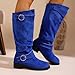 Blue Fashion Women Suede Round Head Belt Buckle with Warm Stacking Boots