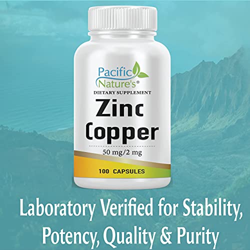 Pacific Nature's Zinc Copper Supplement (100 Capsules) With 50Mg Of Zinc Gluconate, 2Mg Of Copper Sulphate For Immune Support - Gluten Free, Non-Gmo #TOP5