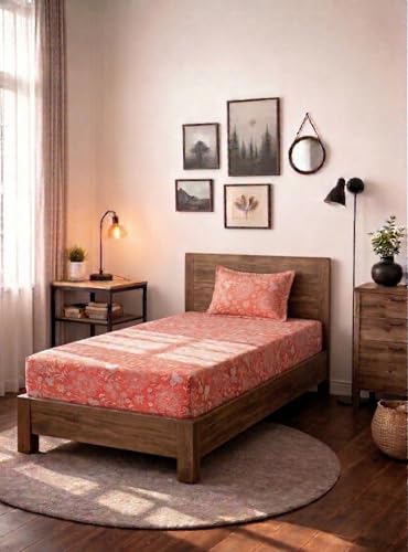 Image of HOMEKART (110 TC & 110 GSM 100% Cotton Feel Bedsheet for Single Bed with One King Size Pillow Covers Soft /Breathable Wrinkel Free -60x90 Inches - (Re)