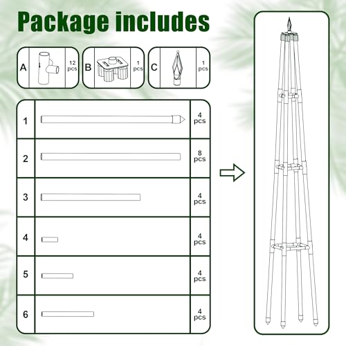 Hsundries 5.2FT Obelisk Trellis for Climbing Plants Outdoor, 16mm Rust-Proof Extra Thickened Plastic-Coated Metal Pipes, Indoor Climbing Support for Potted Plants, Vines, Flowers Stands,Black - Thumbnail 6