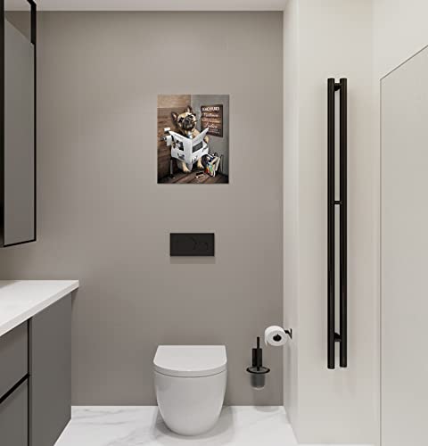 Hankcles Funny Dog Bathroom Wall Art Vintage Dog Toilet Picture Canvas Bulldog Bathroom Decor Funny Bathroom Painting Home Wall Decor For Bathroom Framed Ready To Hang 12X16 Inch #TOP2
