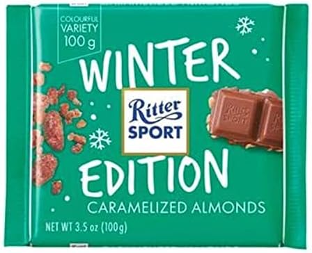 Ritter Sport Winter Edition, Caramalized Almonds, 3.5 Ounce Chocolate Bars - 12 Count Box