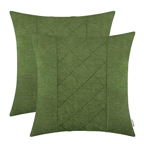 BRAWARM Chenille Throw Pillow Covers 20x20 Inches, Forest Green, 2 Pack