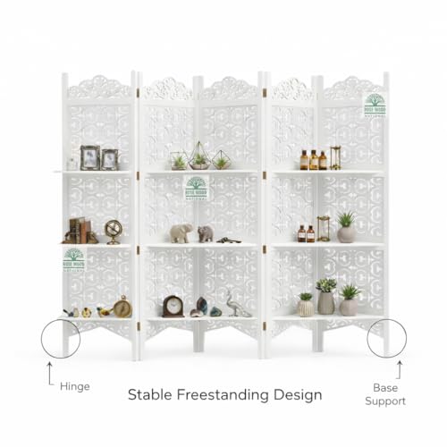 Image of Wooden Room Divider 6 Feet, 5-Panel Folding Wooden Partition for Living Room, Office, Pooja Room, Restaurant, Kitchen & Balcony