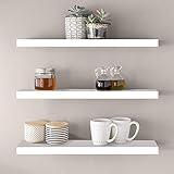 MOBPMO Wooden White Floating Shelves Set of 3,Wall Mounted Display Shelves Storage Unit,Modern Home Decor Wall Shelf Bookshelves for Living Room,Office,Bedroom,Bathroom,Kitchen