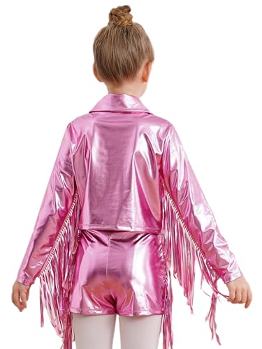 Hularka Kids Girls Sequins Fringe Jacket Long Sleeve Hip Hop Jazz Street Dance Tassel Coat Party Performance Dancewear2