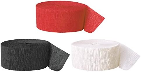 Andaz Press Crepe Paper Streamer Hanging Party Decorations Kit, 240-Feet, Red, Black, White, 1-Pack, 3-Rolls, Ladybug Colored Wedding Baby Bridal Shower Birthday Supplies