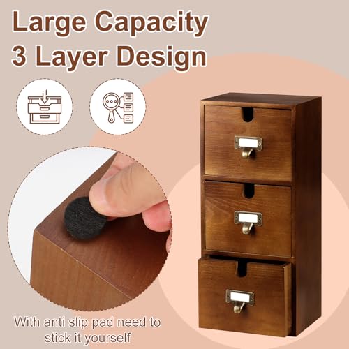 DLUGOPIS 3 Tier Index Card Holder 3x5 Wooden Card Catalog Box with 3 Drawers Brown Index Card Storage Box Flash Card Holder 25 Index Card Dividers 2 Letter Smile Stickers for Office by DLUGOPIS - Image 6