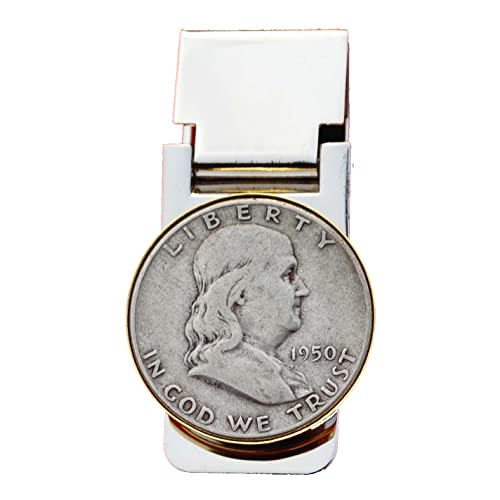 US 1950 Franklin Half Dollar 90% Silver Coin Hinged Money Clip NEW
