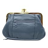 Charmoni   Portefeuille Femme   Porte Monnaie Fermeture clic clac Fermoir   Poche zippée   en Cuir d'agneau   15 x 10 x 1 cm (Bleu Jeans)