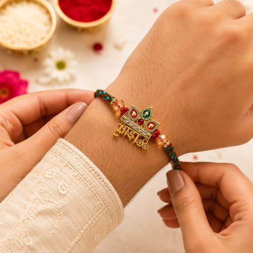 Image of Krishna Rakhi for Brother with Roli Chawal | Premium Designer Single Rakhi | Traditional Handmade Raksha Bandhan Thread | Festive Gift for Bhai