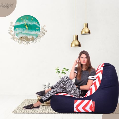 Image of Style Homez Urban Design Denim Canvas Stripes Printed Chair Bean Bag XXL Size Filled with Beans Fillers