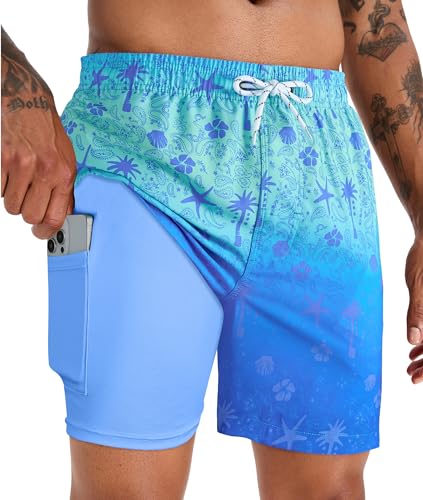 Image of APTRO Men's Swim Trunks with Compression Liner 5 Inch Bathing Suit Beach Swimsuits