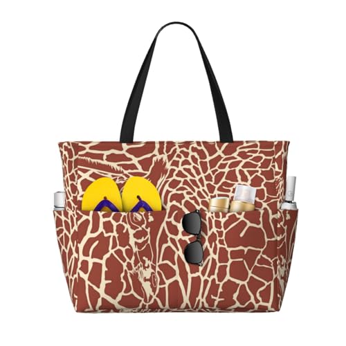 Grand sac de plage girafe pour femme avec poignées robustes