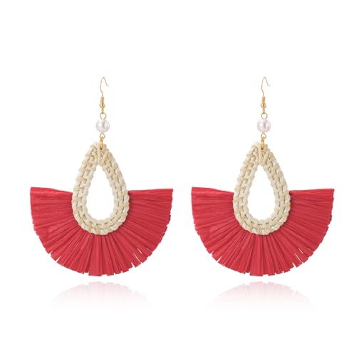 Coiris Boho Statement Dangle Earrings for Women Peal Raffia Tassel