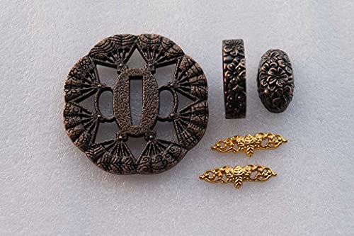 Japanese Samurai Sword KOSHIRAE – TSUBA FUCHI KASHIRA MENUKI 68-81 (DTZH85, 3.14in-3.54in,2.75in-3.14in,)