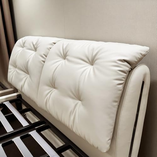 Image of The Attic Luna Queen Size Hydraulic Storage Bed with Tufted Cushion Headboard Cream Beige