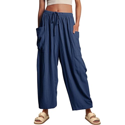 Women High Waist Pleated Pants Loose Casual Trendy Wide Leg Pants