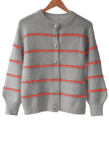 Image of QIBABU Womens Striped Cardigan Sweaters Casual Open Front Long Sleeve Button Down Knit Outwear