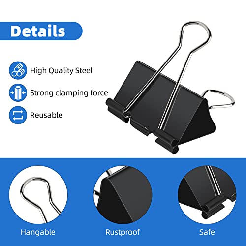 120Pcs Paper Binder Clips 6 Assorted Sizes,Jumbo, Large, Medium, Small, Mini and Micro Paper Clamps School Binder Clips with Plastic Box image 4