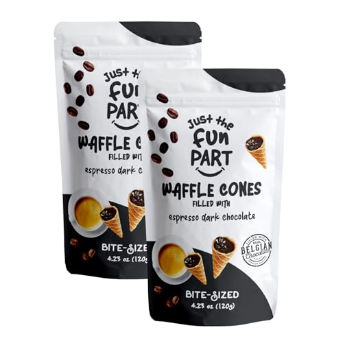 Just The Fun Part | Bite-Size Crispy Mini Waffle Cones | Filled With Premium Belgian Chocolate | Great For Snacks, Desserts, Grab &amp; Go | Kosher | 4.23 Ounce (Pack of 2, Espresso, Dark Chocolate)