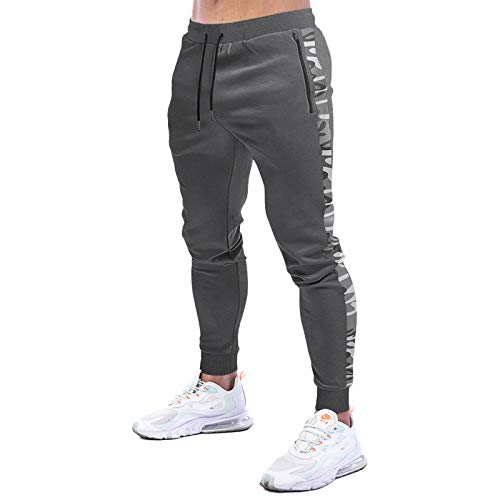 MakingDa Tracksuit Bottoms Men Slim Fit Tapered Joggers Gym Pants Skinny Sweatpants Running Training Sports Trousers with Zip Pocket-4-Dark Grey-XL